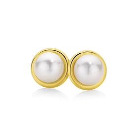 9ct+Gold+Cultured+Fresh+Water+Pearl+Button+Studs