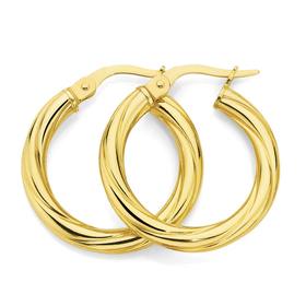 9ct+Gold+3x15mm+Twist+Hoop+Earrings