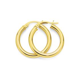 9ct+Gold+3x15mm+Hoop+Earrings