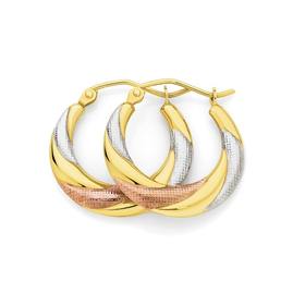 9ct-Gold-Tri-Tone-Pleated-Creole-Earrings on sale