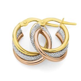 9ct-Tri-Tone-Triple-Hoop-Earrings on sale