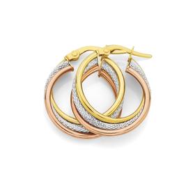 9ct-Gold-Tri-Tone-15mm-Plain-Pattern-Hoop-Earrings on sale