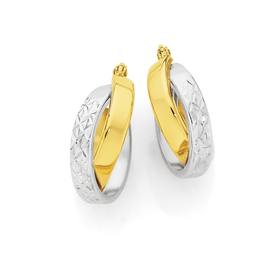 9ct-Gold-Two-Tone-Double-Crossover-Medium-Hoop-Earrings on sale