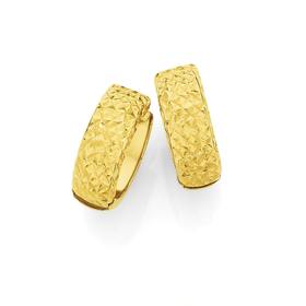 9ct+Gold+Diamond-Cut+Huggie+Earrings