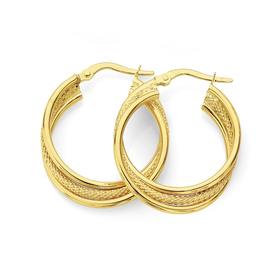 9ct-Gold-15mm-Plain-Pattern-Triple-Hoop-Earrings on sale