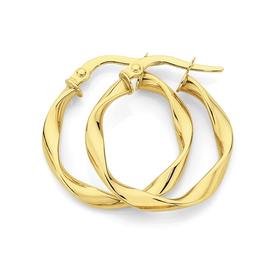 9ct+Gold+15mm+Ribbon+Twist+Hoop+Earrings