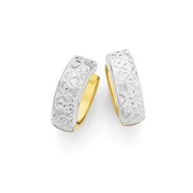 9ct+Gold+Two+Tone+Diamond-Cut+Huggie+Earrings