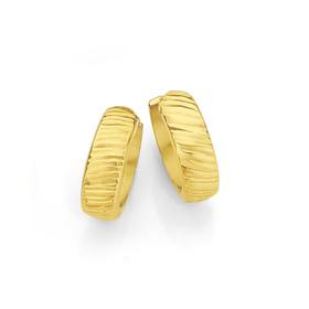 9ct+Gold+Diamond-Cut+Huggie+Earrings