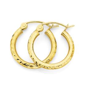 9ct+Gold+Diamond-Cut+Hoop+Earrings