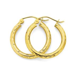 9ct+Gold+Diamond-Cut+Hoop+Earrings