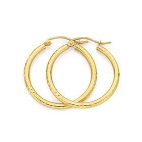 9ct+Gold+Diamond-Cut+Hoop+Earrings