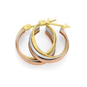 9ct+Gold+Tri+Tone+Medium+Hoop+Earrings