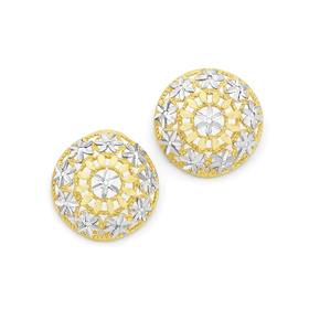 9ct+Gold+Two+Tone+Filigree+Stud+Earrings