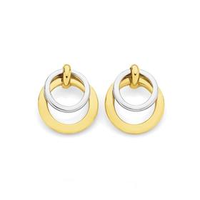 9ct+Gold+Two+Tone+Double+Open+Circle+Stud+Earrings