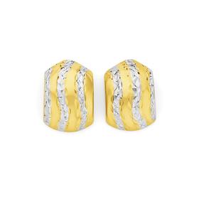 9ct-Gold-Two-Tone-Diamond-Cut-Striped-Half-Hoop-Stud-Earrings on sale