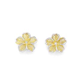 9ct+Gold+Two+Tone+Flower+Stud+Earrings