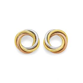 9ct+Gold+Tri+Tone+Triple+Ring+Stud+Earrings