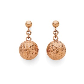 9ct+Rose+Gold+8mm+Ball+Drop+Earrings