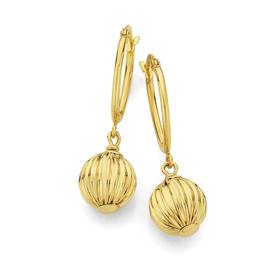 9ct+Gold+Ball+Drop+Hoop+Earrings