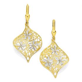 9ct+Gold+Two+Tone+Diamond-Cut+Drop+Earrings