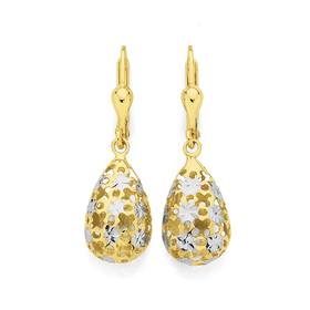 9ct-Two-Tone-Flower-Drop-Earrings on sale