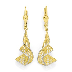 9ct+Gold+Two+Tone+Diamond-Cut+Drop+Earrings