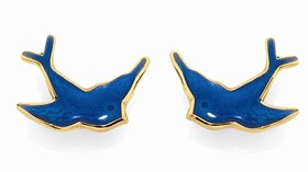 9ct+Gold+Enamel+Blue+Bird+Studs