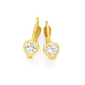 9ct+Gold+Cubic+Zirconia+Heart+Small+Huggie+Earrings