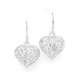 Silver+Heart+Drop+Earrings