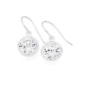 Silver+10mm+CZ+Bezel+Hook+Drop+Earrings