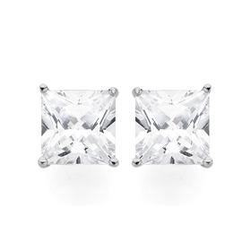 Silver-8mm-Cubic-Zirconia-Square-Studs on sale