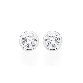 Sterling+Silver+4mm+Cubic+Zirconia+Bezel+Studs