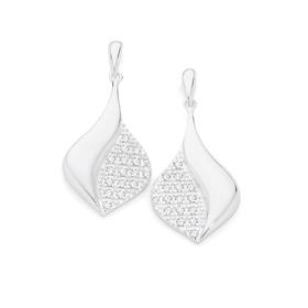 Silver-Half-CZ-Pave-Polish-Leaf-Drop-Earrings on sale