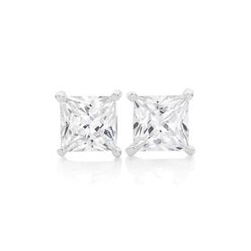 Silver+6mm+CZ+Square+Stud+Earrings