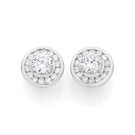 Silver+CZ+Bezel+Cluster+Stud+Earring