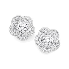 Silver+Pave+CZ+Flower+Studs