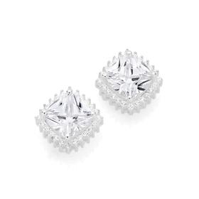 Silver-Square-CZ-Cushion-Cluster-Earrings on sale