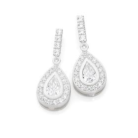 Silver+CZ+Pear+Cluster+Drop+Earrings