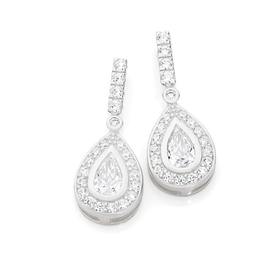 Silver-CZ-Pear-Cluster-Drop-Earrings on sale