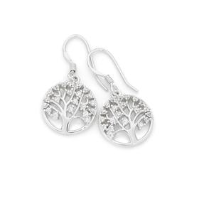 Silver+CZ+Tree+of+Life+Hook+Earrings