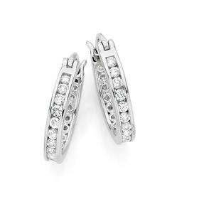 Silver-13mm-Channel-Set-Cubic-Zirconia-Earrings on sale