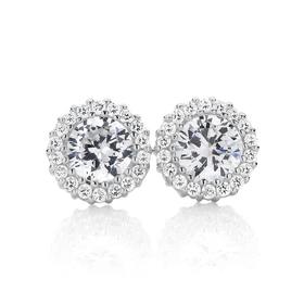 Silver+Cubic+Zirconia+Cluster+Stud+Earrings