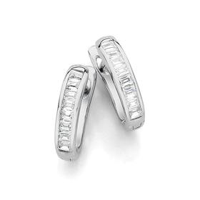 Sterling-Silver-Baguette-Cubic-Zirconia-Lever-Back-Huggies on sale