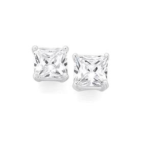 Silver+6X6mm+CZ+Square+Stud+Earrings