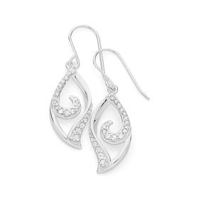 Silver-Cubic-Zirconia-Leaf-Drop-Earrings on sale