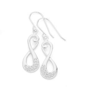 Silver-Cubic-Zirconia-Infinity-Drop-Earrings on sale