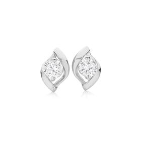 Silver+CZ+Leaf+Stud+Earrings