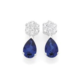 Silver-Dark-Blue-CZ-Pear-Drop-Earrings on sale