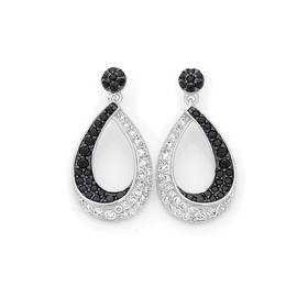 Silver+Black+%26amp%3B+White+CZ+Open+Teardrop+Earrings