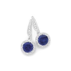 Silver-Synthetic-Sapphire-Cubic-Zirconia-Drop-Earrings on sale